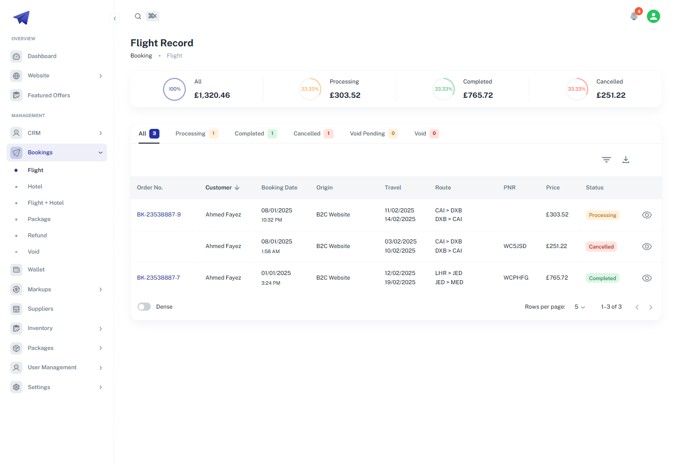 Tripon: Flight records