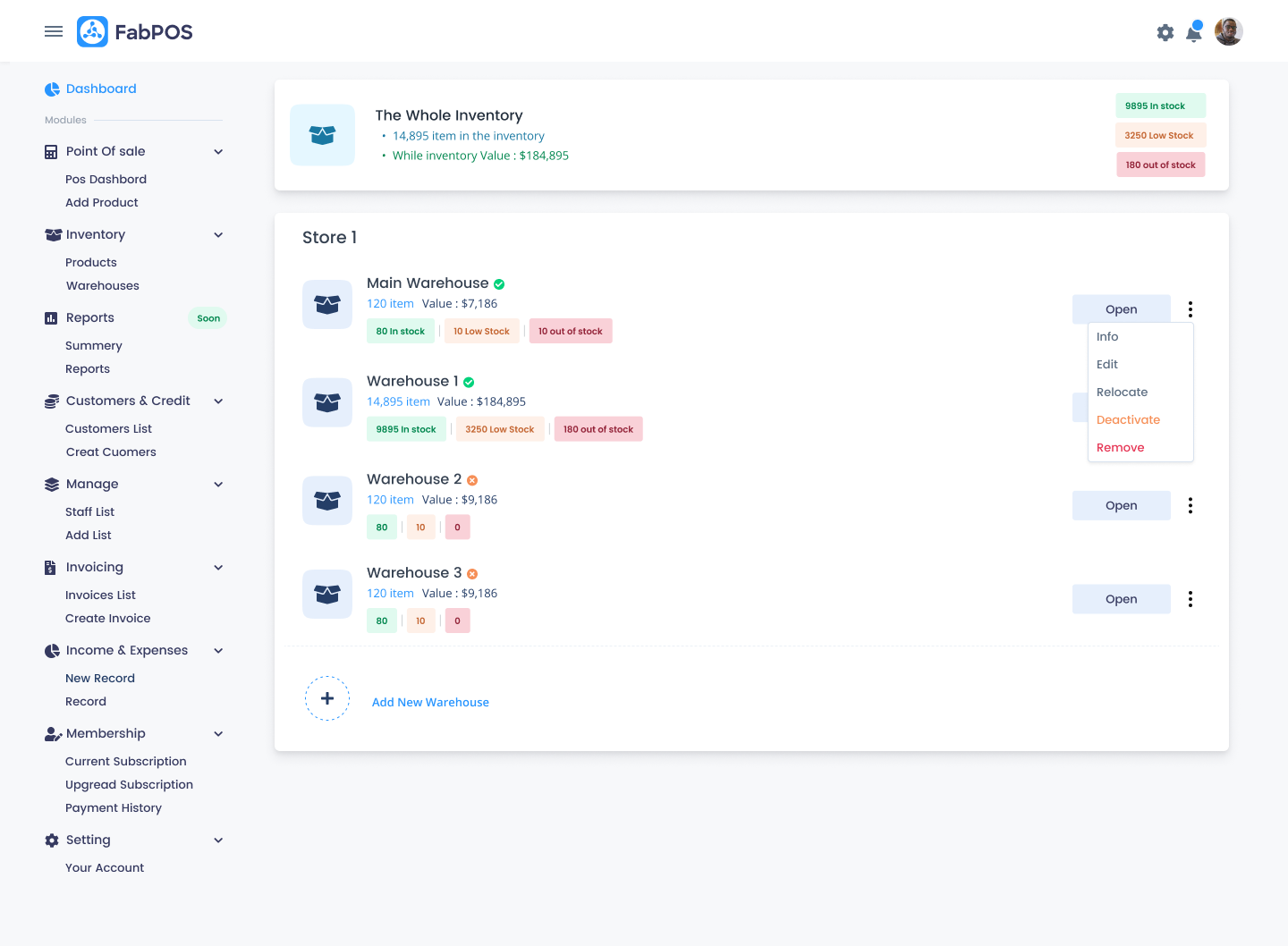 FabPOS: Multi-warehouse inventory